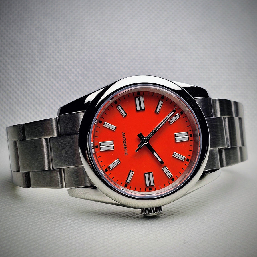 RexxEcutive YouTube build with orange dial and stainless steel bracelet