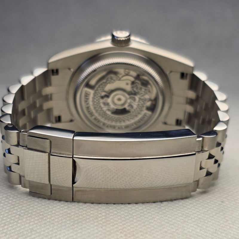 RexxSidential transparent caseback and jubilee-style steel bracelet
