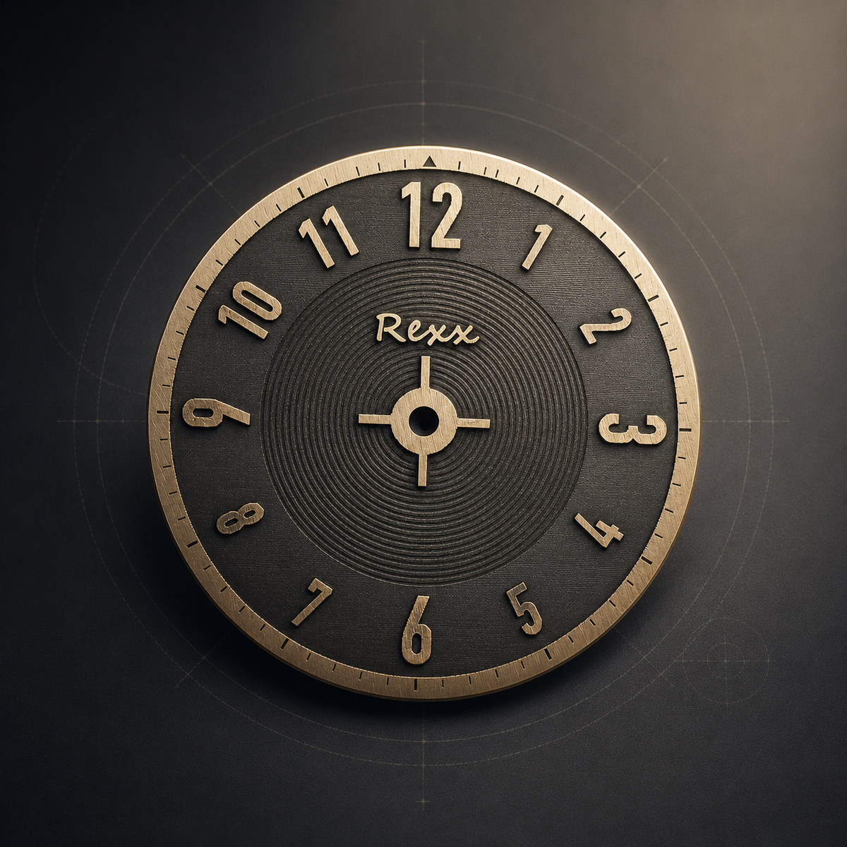 Rexx custom watch dial designer with brass numerals and charcoal engraved dial texture